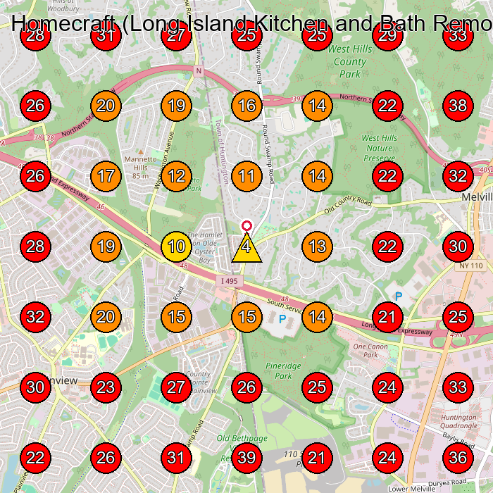 Homecraft (Long Island Kitchen and Bath Remodeling) GeoGrid visibility map for General Contractor in Plainview